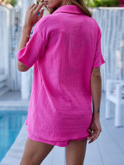 Hazel Blues® | Button Up Half Sleeve Top and Shorts Set