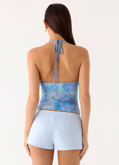All At Once Halter Top Aqua Paisley