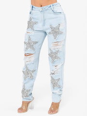 Hazel Blues® | Distressed Star Wash Boyfriend Jeans