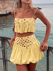 Hazel Blues® | Eyelet Cami and Bubble Skirt Set