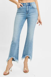 Hazel Blues® | RISEN High Rise Crop Bootcut Fray Hem Jeans