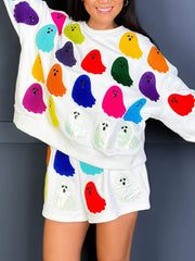 Hazel Blues® | Ghost Printed Round Neck Long Sleeve Top and Shorts Set