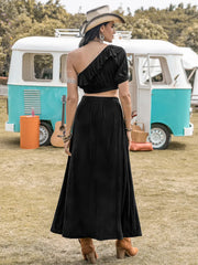 Hazel Blues® | Ruffled Single Shoulder Top and Slit Skirt Set