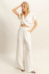 Hazel Blues® | HYFVE Twisted Front Short Sleeve Top and Wide Leg Pants Set