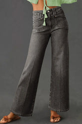 Hazel Blues® | High-Waisted Wide-Leg Vintage Wash Jeans