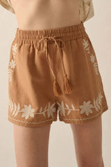 Hazel Blues® | Embroidered Boho Tasseled Drawstring Elastic Waist Casual Shorts