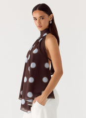 Corrida Backless Top Chocolate Blue Dot
