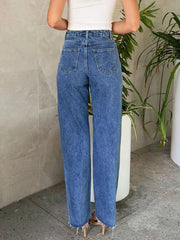 Hazel Blues® | Pearl Embellished High Waist Straight Leg Jeans