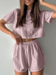 Hazel Blues® | Eyelet Round Neck Top and Shorts Set