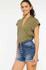 Hazel Blues® | Kancan High Rise Frayed Hem Denim Shorts