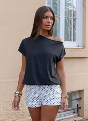 Coastline Cotton Micro Mini Shorts White Polka Dot