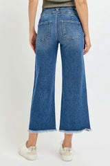 Hazel Blues® | RISEN High Rise Crop Wide Leg Jeans with Wide Band Detail