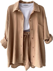 Hazel Blues® | Textured Button Up Shirt and Shorts Set