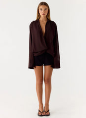 Annah Wrap Shirt Chocolate