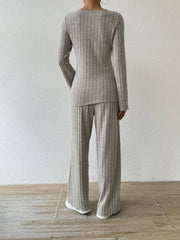 Hazel Blues® | Ribbed V-Neck Long Sleeve Top and Pocketed Pants Set