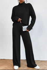 Hazel Blues® | Mock Neck Dropped Shoulder Top and Pants Set