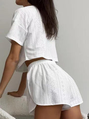 Hazel Blues® | Eyelet Round Neck Top and Shorts Set