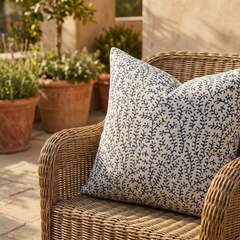Deep Blue Reef Blue, cream Floral Luxury Throw Pillow
