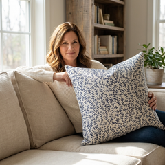Deep Blue Reef Blue, cream Floral Luxury Throw Pillow