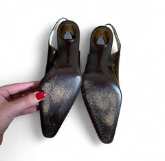 prada deep espresso slingbacks | US 6.5