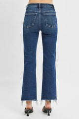 Hazel Blues® | RISEN Tummy Control High Rise Crop Straight Raw Cut Hem Jeans
