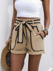 Hazel Blues® | Perfee Tied Contrast Trim Shorts