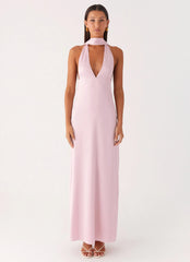 Alicia Satin Halter Maxi Dress Baby Pink