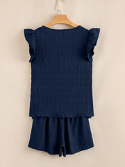 Hazel Blues® | Textured Square Neck Top and Shirred High Waist Shorts Set