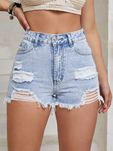 Hazel Blues® | Distressed Raw Hem High Waist Denim Shorts