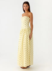 Andorra Maxi Dress Yellow Polkadot