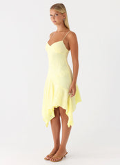 Aysha Beaded Flower Midi Dress Yellow