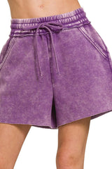 Hazel Blues® | Zenana Acid Wash Fleece Drawstring Shorts With Pockets