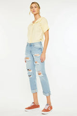 Hazel Blues® | Kancan Mid Rise Distressed Boyfriend Jeans