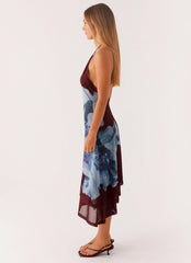Brinley Halterneck Midi Dress Maroon Print