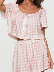 Hazel Blues® | Gingham Check Top and Shorts Two-Piece Casual Set