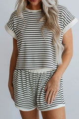 Hazel Blues® | Striped Contrast Top and Shorts Set