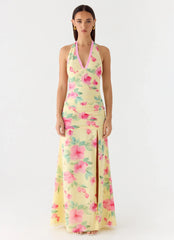 Colada Halter Maxi Dress Lemon Soleil