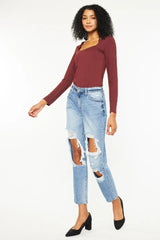 Hazel Blues® | Kancan High Rise Distressed Boyfriend Jeans