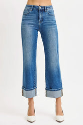 Hazel Blues® | RISEN Mid Rise Crop Straight Cuffed Jeans