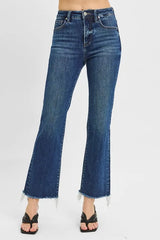 Hazel Blues® | RISEN Tummy Control High Rise Crop Straight Raw Cut Hem Jeans