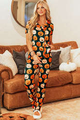Hazel Blues® | Orange Halloween Pattern Short Sleeve Shirt Pajama Set