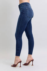 Hazel Blues® | Judy Blue Mid Rise Skinny Jeans with Raw Hem