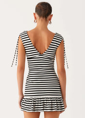 Acacia Mini Dress Black White Stripe