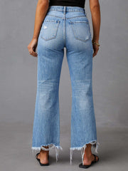 Hazel Blues® | Distressed Raw Hem Jeans with Pockets