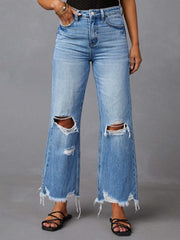 Hazel Blues® | Distressed Raw Hem Jeans with Pockets