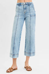 Hazel Blues® | RISEN High Rise Crop Wide Front Seam Detailed Jeans