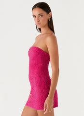 Dangerous Kind Beaded Mini Dress Hot Pink