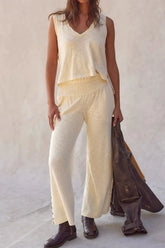Hazel Blues® | Solid Color Tank Top and Smocked Waist Pants Set
