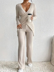 Hazel Blues® | Surplice Long Sleeve Top and Pants Set