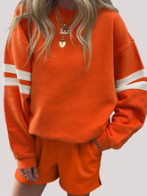 Hazel Blues® | Stripe Round Neck Sweatshirt and Shorts Set